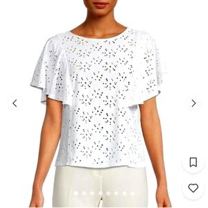 NANETTE LEPORE White Eyelet Ruffle Flutter Sleeve Top Shirt Women  Size …
